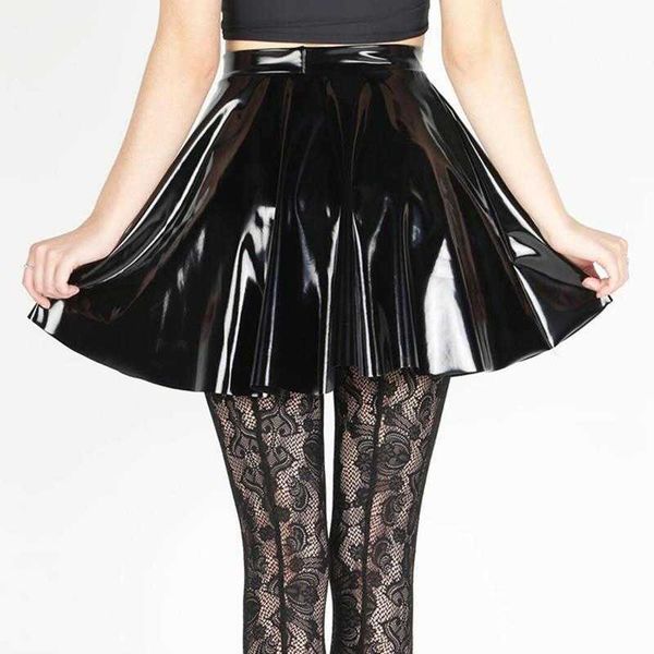 

selling product mirror bright skirt pleated womens pu leather performance, Black