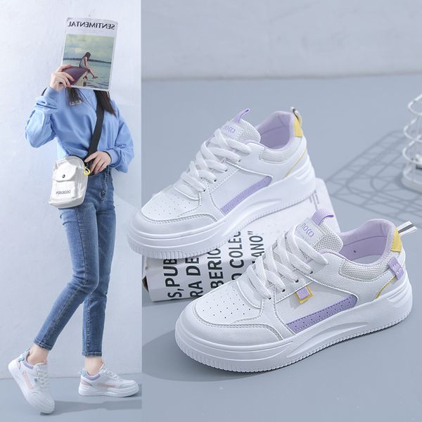 

fashion ale women's flatboard shoes white-pink white-purple spring casual shoes sneakers color26, Black