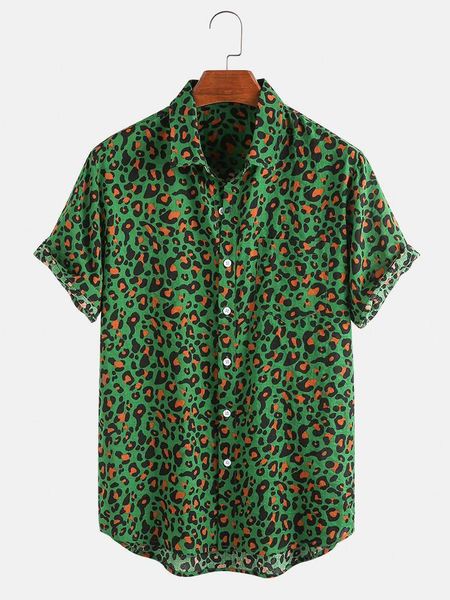 

men's casual shirts holiday style leopard print blouse lapel short sleeve breathable shirt s 6xl for men camisa hombre 230228, White;black