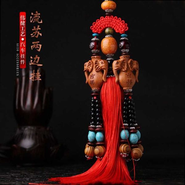 

interior decorations new double elephant vase peach wood ornaments double-sided ved car hanging rearview mirror pendant r230228