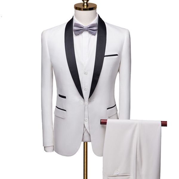 

men's suits blazers men autumn wedding party three pieces jacket trousers set large size 5xl 6xl male blazer coat pants vest fashion sl, White;black