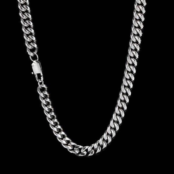 

hiphop necklaces pendants 9mm chains european and american stainless steel round grinding encryption cuban chain genuine gold plated titaniu, Silver