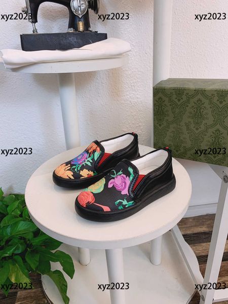 

2023 kids casual shoe child sneakers baby spring new arrival rubber colorful flower print box protection shipment children's size 23-35, Black;red