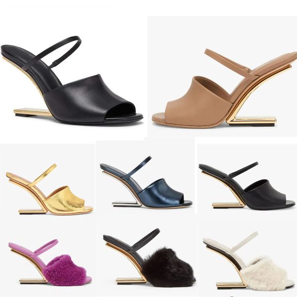 

luxurious women's sandals design fashion slingsf-type sheepskin metal heel high heels brand elegant summer women gladiator casual eveni, Black