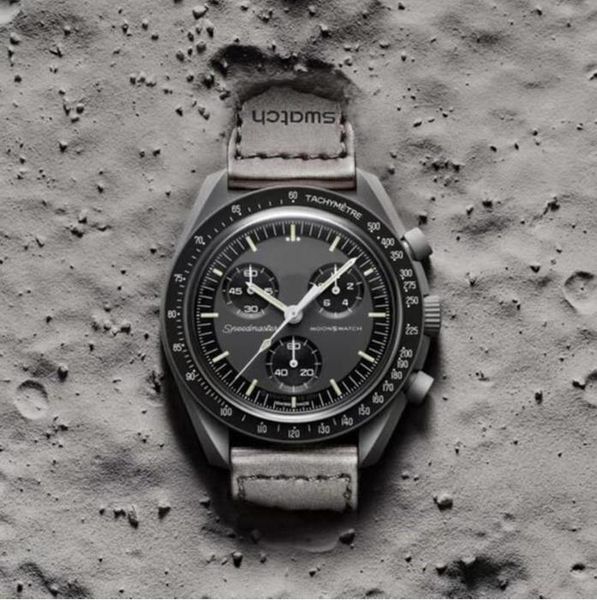 

moonswatch bioceramic planet moon mens watches full function quarz chronograph watch mission to mercury 42mm nylon luxury watch limited edit, Slivery;brown
