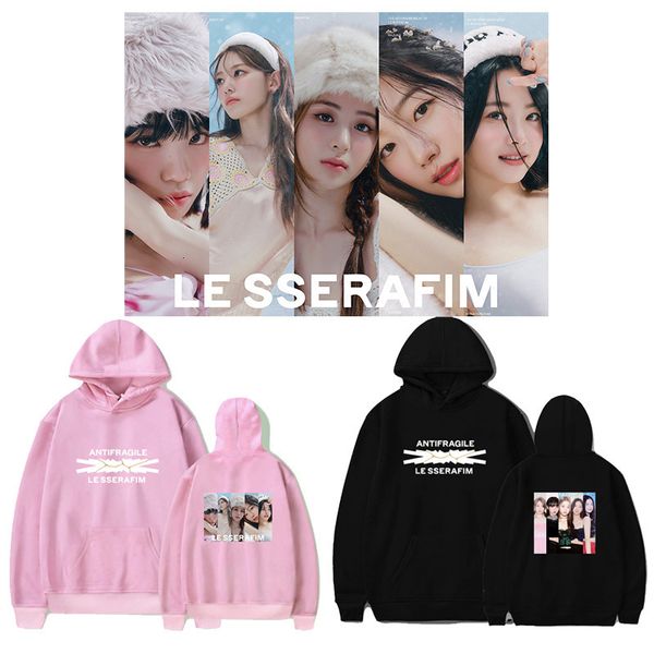 

womens hoodies sweatshirts k pop le sserafim antifragile hoodie pullovers women long sleeve streetwear hoody oversized kpop clothes 230301, Black