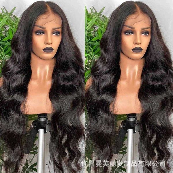 

wig women's wig t type front lace black large wavy long curly hair chemical fiber high temperature silk full head cover wig 230301