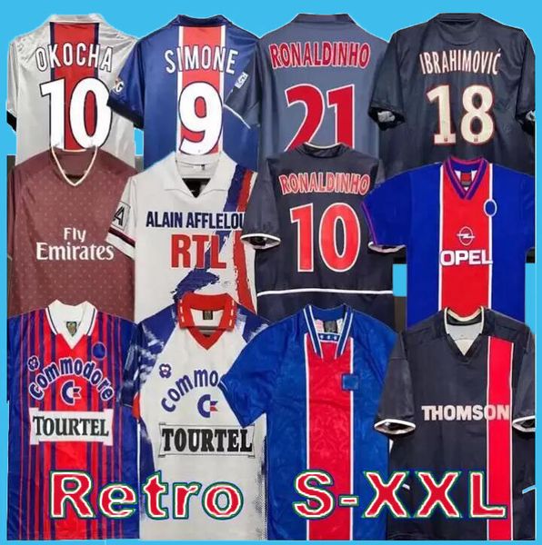 

retro psgs soccer jersey ibrahimovic beckham football kits 93 94 95 96 okocha leroy adailton 98 99 00 01 02 03 90 92 classic rai anelka rona, Black;yellow