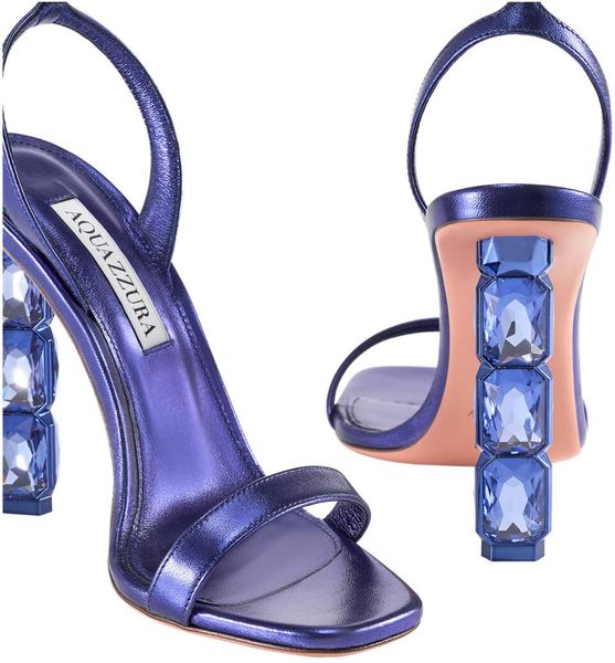 

luxury brand aquazzura women aura sandals shoes party-ready design ankle strappy crystal-encrusted heels dress wedding walking eu35-43, Black