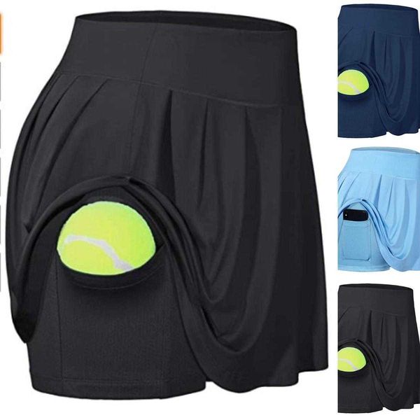 

inner shorts pocket stretch sports skirt fitness yoga tennis pleated, Black