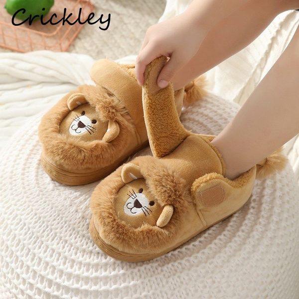 

slipper winter children slippers cute cartoon lion modelling slippers for boys girls home shoes warm non slip indoor floor kids slippers 230, Black;grey