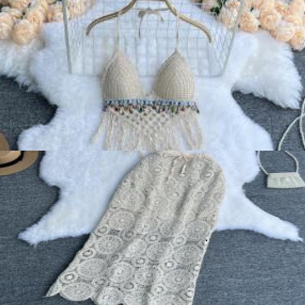 

women s two piece pants beach style women hook flower hollow sets summer holiday bohe crochet holoow out lace 230228, White