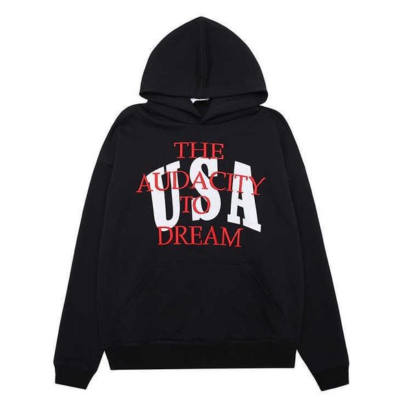 

embroidered rhude letter hoodie fashion brand loose men and women fashion couple hoodie fashion, Black
