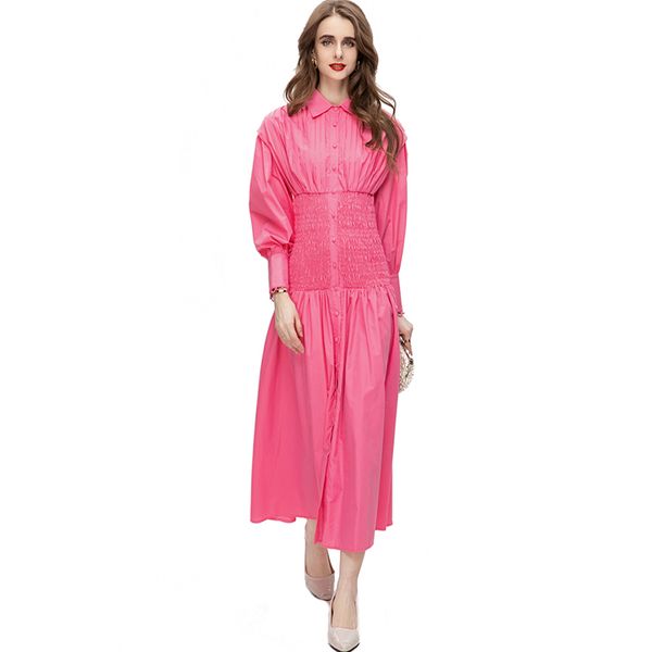 

women's runway dresses turn down collar long lantern sleeves piping elastric waist fashion designer vestidos, Black