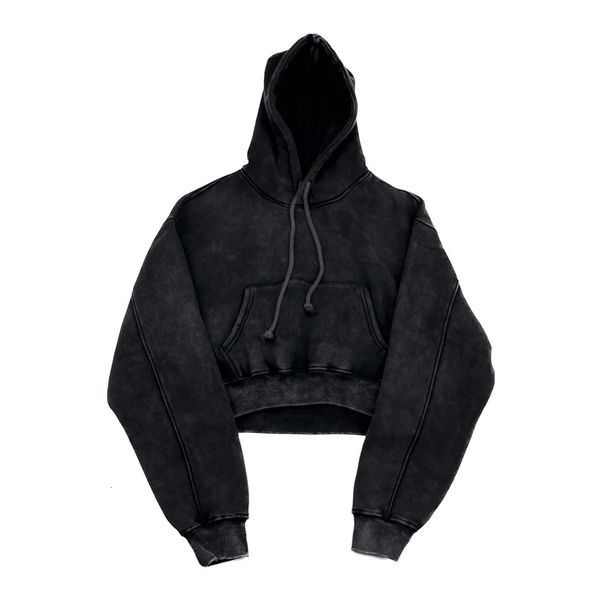 

womens hoodies sweatshirts autumn women supershort fleece cropped hoodie hip hop vintage black oversize raglan pullover 380gsm streetwear 23