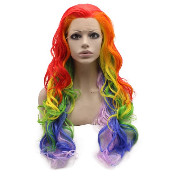 

26" long colorful wigs natural heat safe synthetic hair lace front wig for cosplay party, Black