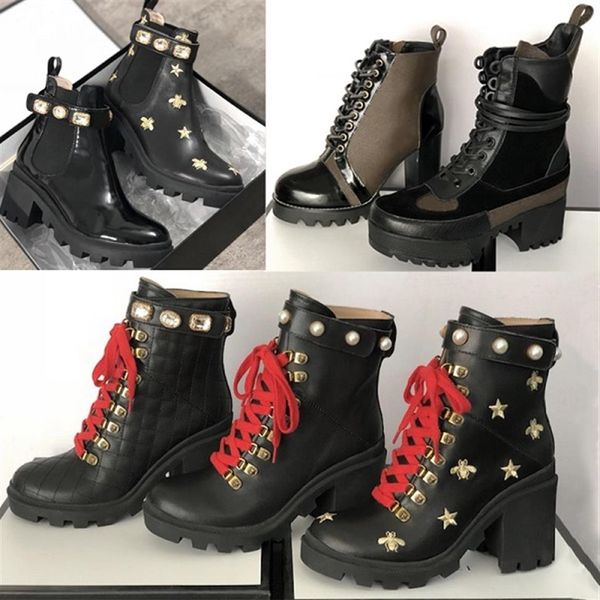 

2019 booties women laureate platform desert boots embroidered lace-up ankle martin boots real calf leather shoes good quality with286b, Black
