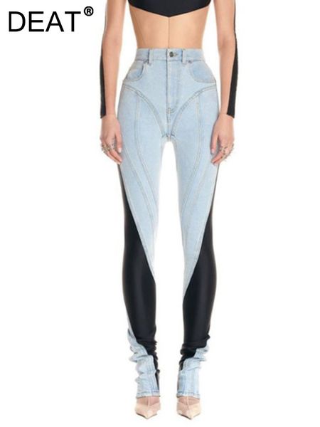 

women's pants s deat fashion jeans high waist slim contract color patchwork denim pencil female streetwear autumn 2023 wt052 230301, Black;white