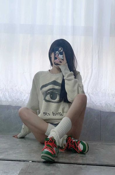 

saint michael makes old graffiti and destroys the eyes. loose casual couple round neck sweater, Black