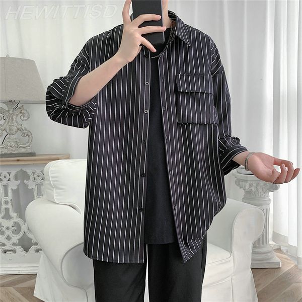 

men s casual shirts black white striped 2023 fashion harajuku men hip hop shirt streetwear male oversized clothes  5xl 230228, White;black