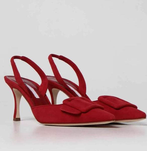 

amina muaddi heel women italy designer maysli sandals shoes lady slingback heel pointed toe pumps buckle-detail lady party wedding stiletto, Black