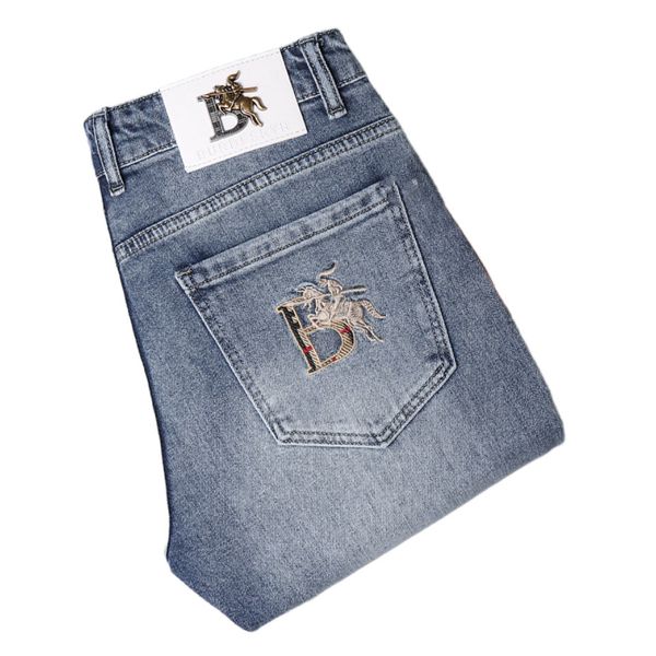 

men's jeans spring summer thin denim slim fit european american high-end brand small straight pants xw2078-3, Blue