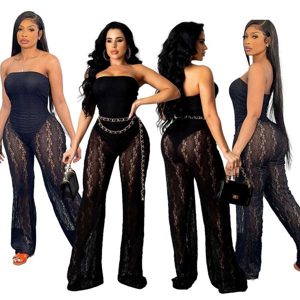 

womens nightclub lace jumpsuit see loose through tight, Black;white