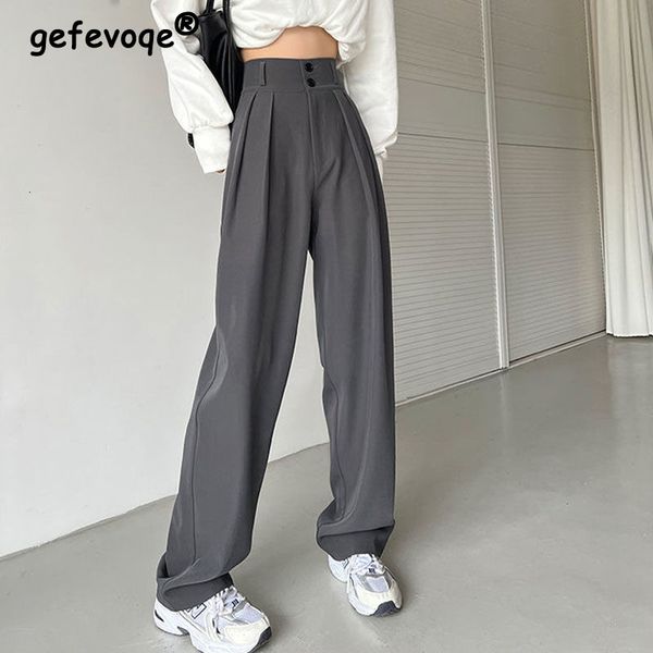 

women's pants capris casual high waist loose wide leg pants women spring autumn female gray black suit pants ladies streetwear long tro, Black;white