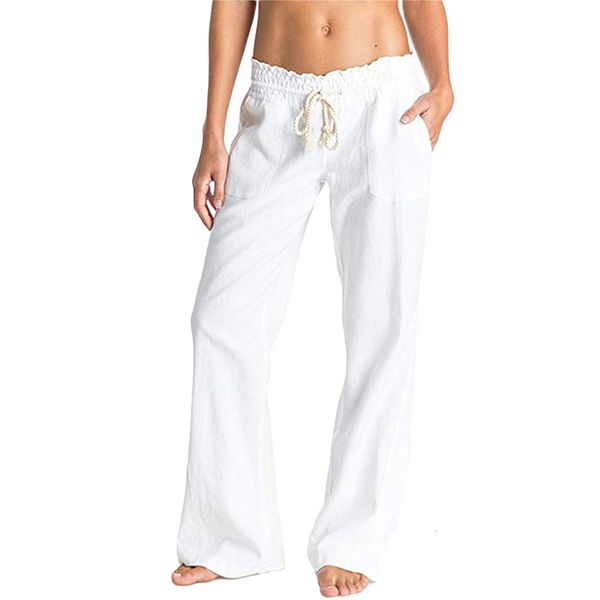 

women's pants s douhoow women soft cotton linen casual wideleg summer loose solid color drawstring trousers with pockets 230301, Black;white