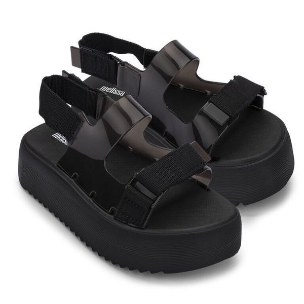 

non-slip melissa brave sandals leopard print papete platform dad sandal transparent clear pvc strap slides slingback jelly flat beach pool s, Black
