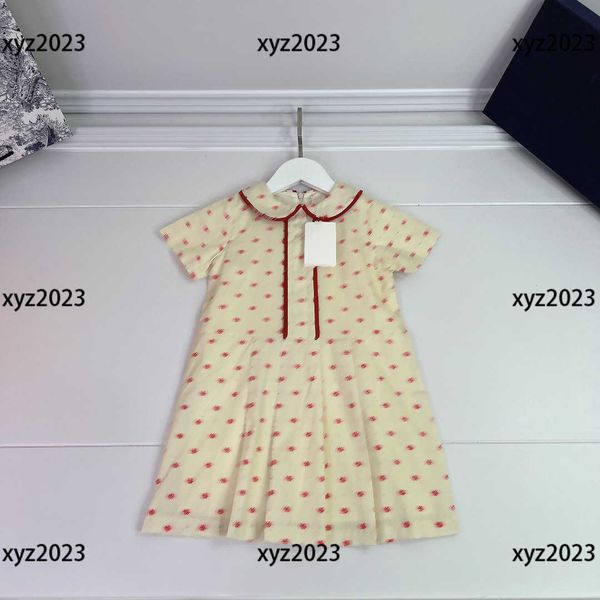 

luxury girl clothing kids skirt baby summer dress milk yellow cotton printed logo new product size 100-160 cm, Red;yellow