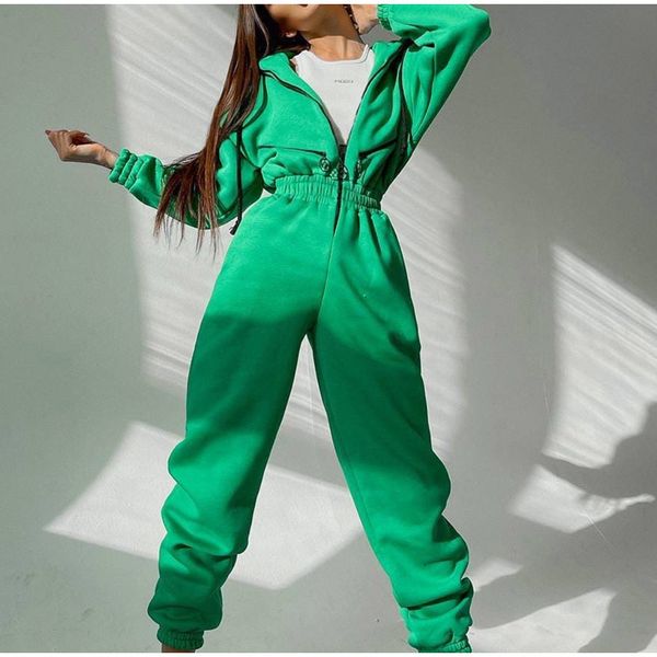 

women's two pants casual women basic hoodie two sets zipper drawstring jacket outerwear and elastic pencil pant suit autumn winter trac, White