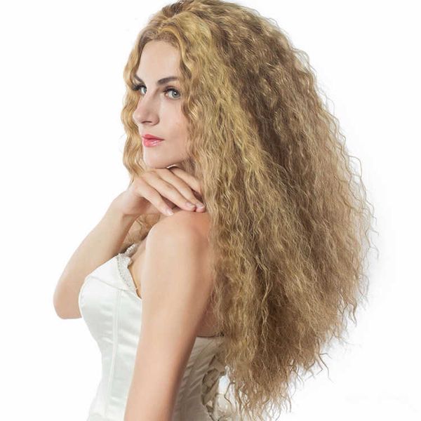 

fashion women's long curly hair golden corn perm wig 230301, Black