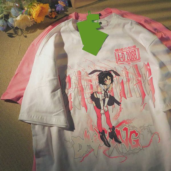 

women's t-shirt y2k anime streetwear crop women's tshirt harajuku vintage bunny girl print tshirt summer oversize casual women ts, White