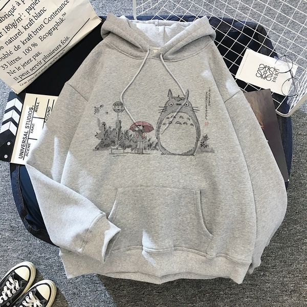 

women's hoodies sweatshirts japanese anime cartoon totoro hoodie women kawaii hoodeis miyazaki hayao studio ghibliharajuku grey 230301, Black