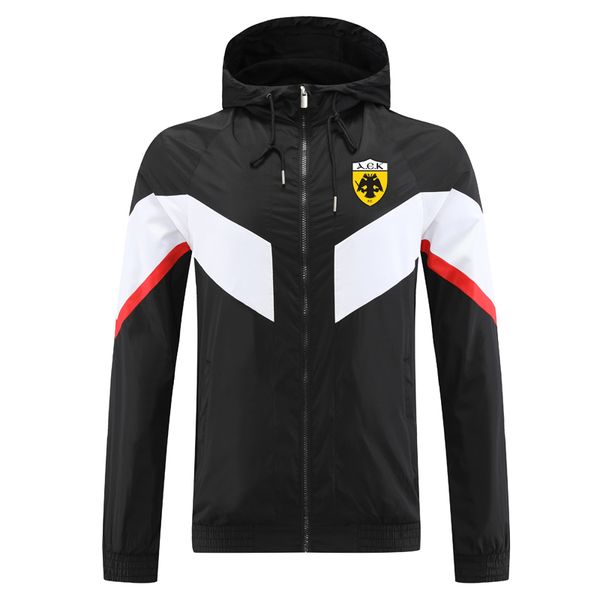 

2023 aek athens soccer mens jackets hooded windbreaker coats waterproof windproof full zipper windbreak hoodie football jacket coat sweate, Black;brown