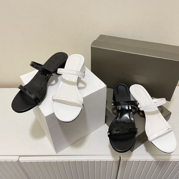 

women designer paris sandal black white classic double strap slippers 5cm mid round block chunky heel slides sandals women's slip on mu