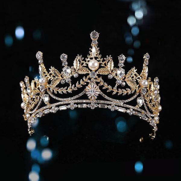 

wedding hair jewelry luxury zircon bridal tiaras wedding crown headband bridesmaid hairband hair accessories pearls jewelry bride hq0804 230, Slivery;golden