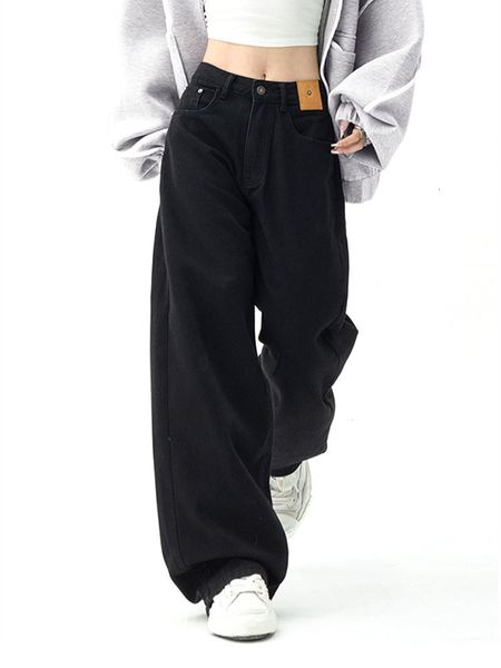

women's jeans korean style black women baggy casual allmatch ins vintage teenagers high waist trousers full length autumn 230301, Blue