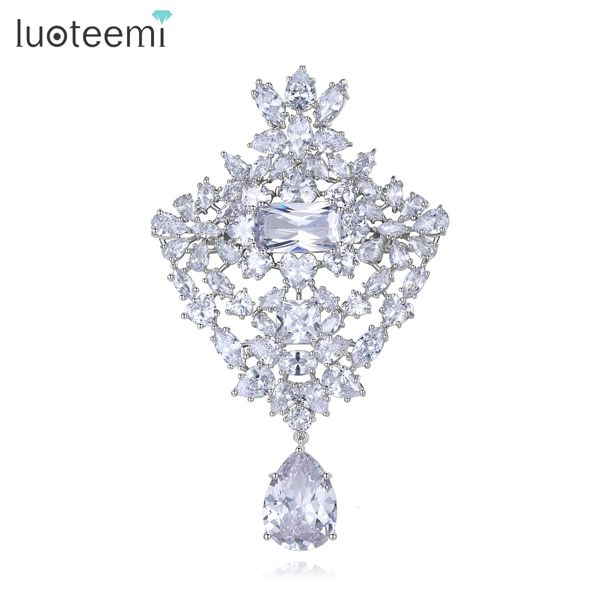 

pins brooches luoteemi luxury brooch bouquet for bride clear flower shape cubic zircon wedding bridal dress accessories christmas gifts 2302, Gray