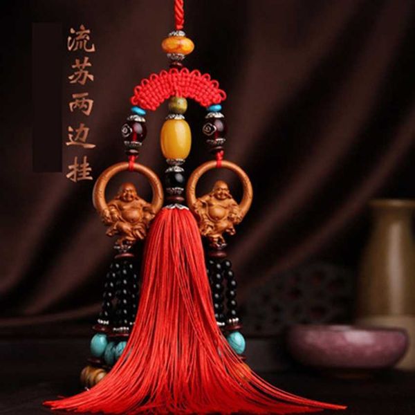 

interior decorations fashion xiaoyao buddha high-end mahogany pendant ornaments ved car hanging r230228