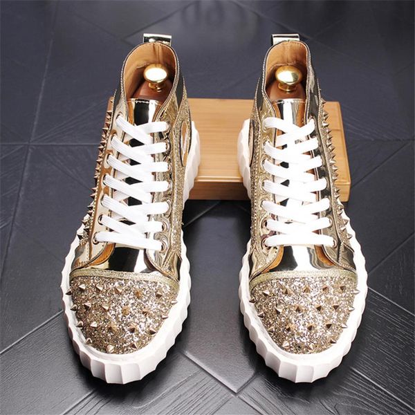 

-fashion brand design mens shoes red spikes high footwear lace up outdoor shoe for men 13#40d50292f, Black