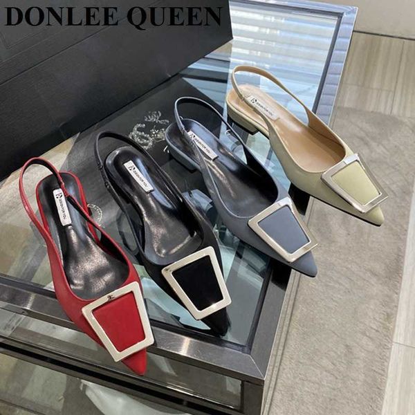 

2023 spring fashion sandals women flat pointed toe mule brand slides back strap slingback shoes close female sandalias mujer 0220, Black