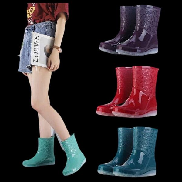 

rain boots fashion women's water shoes short tube fleece warm non-slip kitchen car wash rubber 230301, Black;red