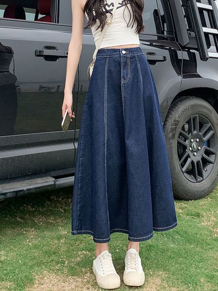 

skirts women's a-line skirts streetwear loose casual jeans summer korean style high waist split classic vintage skirt 230301, Black