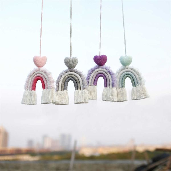

decorations woven car tassel diy handmade knitting plush rainbow pendant wall hanging ornament auto interior accessories r230228