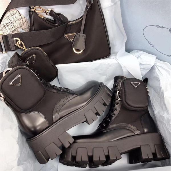 

women rois leather boots fashion martin boots real leather nylon with removable pouch girls outdoor booties shoes snow boots with 187b, Black