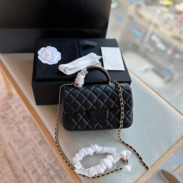 

23c womens metal handle tote lambskin bags diamond lattice black white gold metal hardware matelasse vanity clutch suitcase crossbody should