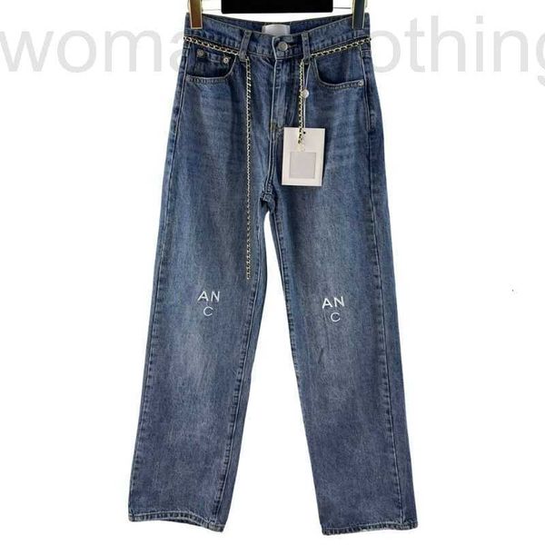 

designer 2022 women girls 100% cotton designer pants jeans female high end milan runway casual jersey outwear denim letters embroidery strai, Blue