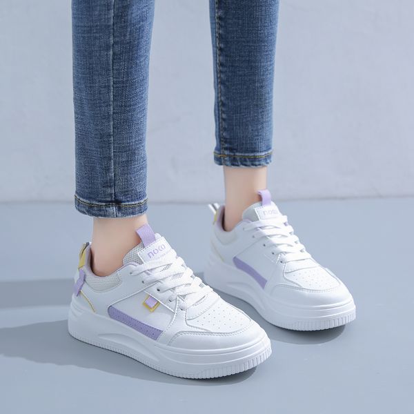 

fashion ale women's flatboard shoes white-pink white-purple spring casual shoes sneakers color14, Black